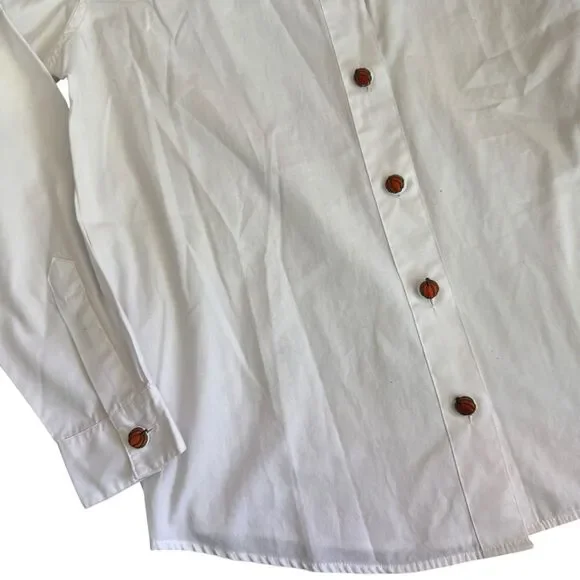 Vintage white button down with autumn embroidered trim Pumpkin Buttons‎ Small - Picture 14 of 16
